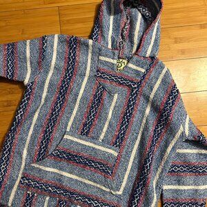 Baja Joe Hoodie Mens Blue Mexican Poncho Rug Knit Sweatshirt Adult